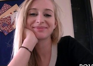 Sexy blond with pale big tits gets her teen pussy wrecked