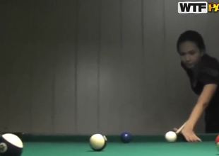 Natasha and her fresh friend are playing snooker and she finally looses. And for that she need to take off her shirt and make a deep blowjob. Those are rules. Watch and enjoy