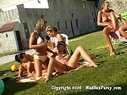 Dozens of wild lesbians licking kissing and toying outdoors - 002